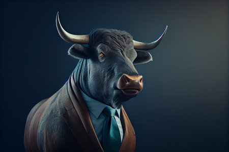 Portrait of a bull dressed in a formal business suit.generative aiの素材