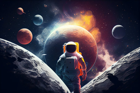 Background of an astronaut with planets in space. generative aiの素材