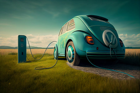 Ecological means of transportation charging an electric vehicle.generative aiの素材