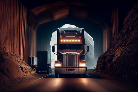 Semi Truck in Tunnel.generative aiの素材