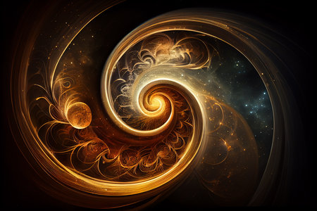 Abstract space background with golden spiral. generative aiの素材