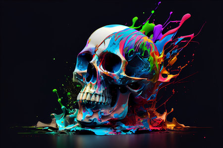 Beautiful abstract Human skull splashed in colorful paint concept,generative aiの素材