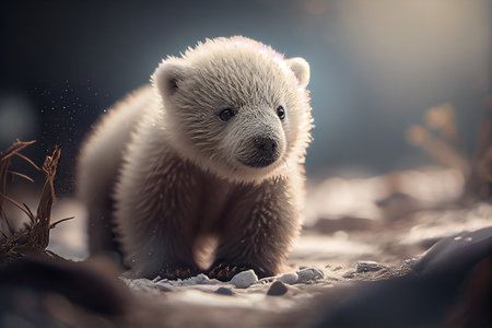 Cute baby polar bear in snow winter generative aiの素材