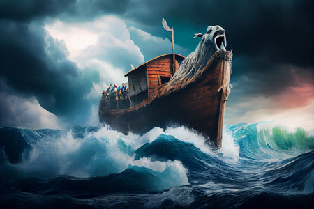 Photo for Noah's ark in a stormy sea painting.generative ai - Royalty Free Image