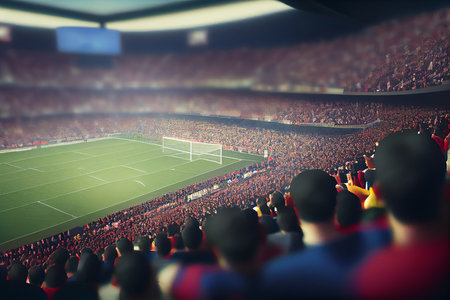 Cinematic Football stadium background with full of crowded audience, generative aiの素材