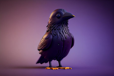 Cute 3D Cartoon raven character.generative aiの素材