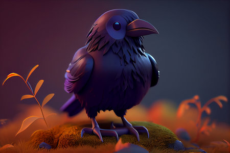 Cute 3D Cartoon raven character.generative aiの素材