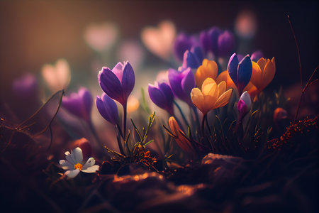 Spring flowers, soft bokeh background..generative aiの素材