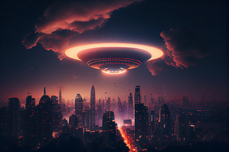 ufo over city generative aiの素材