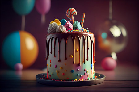 Celebration birthday cake with lots of icing and decorations.generative aiの素材