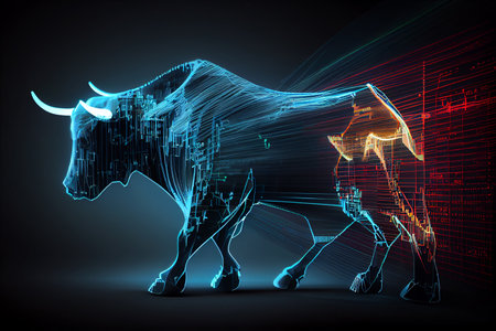 Stock market bull market trading graph. Financial concept market place stock exchange.generative aiの素材