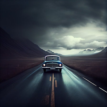 A photo of a car on the road. generative aiの素材