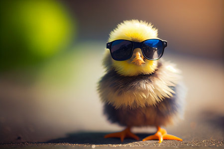 Cute spring baby chick wearing cool sunglasses.generative aiの素材