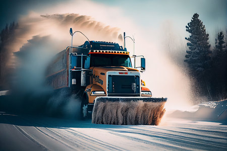snowplow truck removing snow on road.generative aiの素材