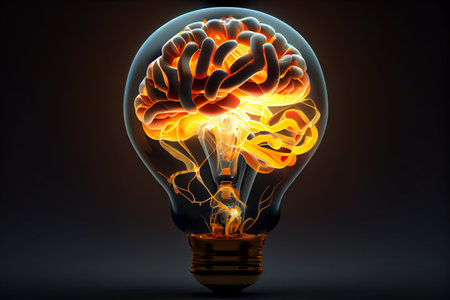 Brain Bulb, Creative Idea with Brain and Light Bulb, machine learning.generative aiの素材