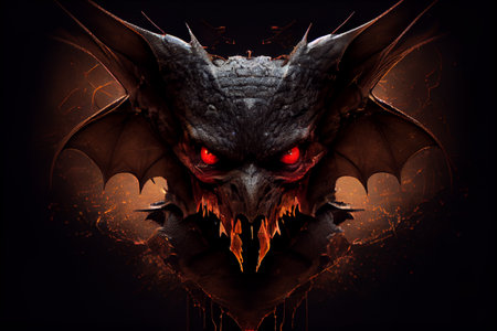 angry bat with red eyes on dark background. generative aiの素材