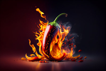 Burning chili pepper on fire.generative aiの素材