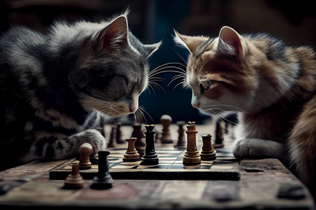 Two cats play chess..generative aiの素材