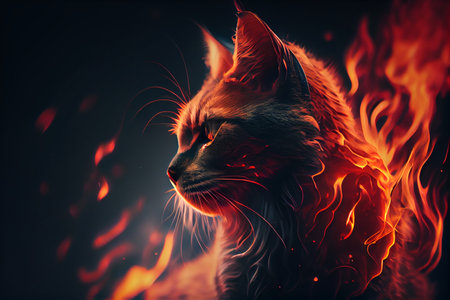 Cat red flaming dragon.generative aiの素材