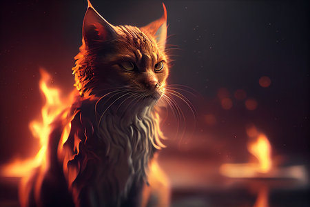 Cat red flaming dragon.generative aiの素材
