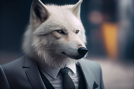 a wolf dressed in a business suit, generative aiの素材