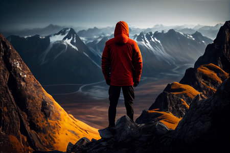 person looking from the top of a mountain generative aiの素材