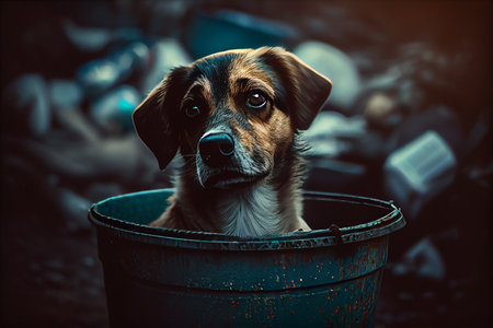 stray dog in the trash. generative aiの素材