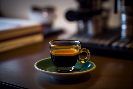 Coffee cup on the table in coffee shop, stock photo. generative aiの素材