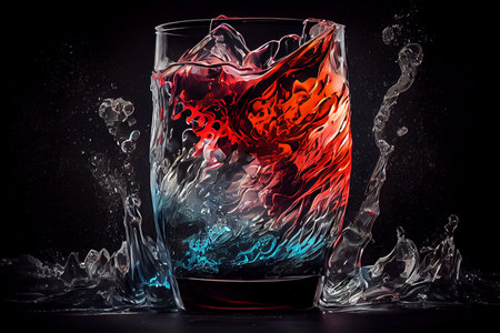 Colorful splashes of water in a glass on a black background.generative aiの素材