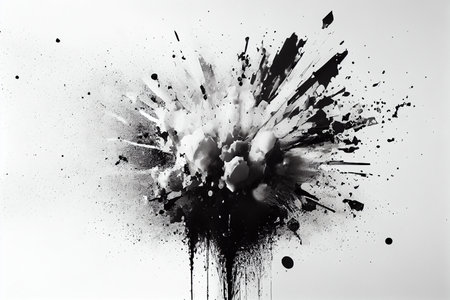 abstract black and white watercolor paint splashes on white background.generative aiの素材