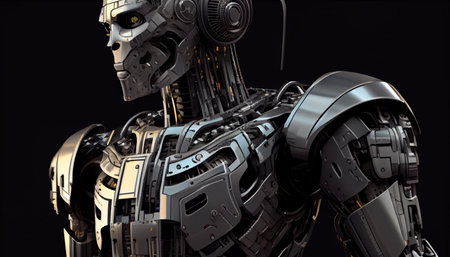 Robot humanoid on dark background.generative aiの素材