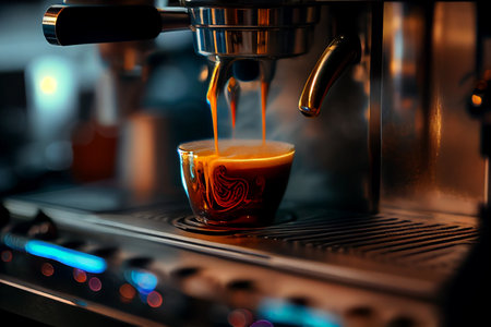 Coffee machine making a cappuccino in a cup. generative aiの素材