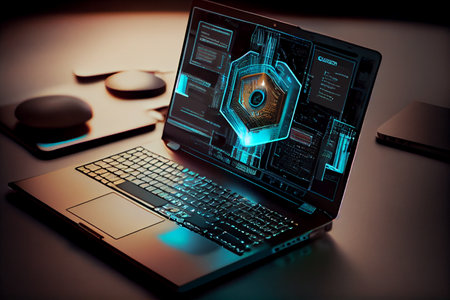 Laptop with circuit board on the screen.generative aiの素材