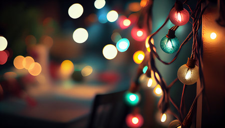 Colorful Christmas lights on bokeh background.generative aiの素材