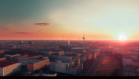 Sunset over the city of Lyon, France. View from the hill..generative aiの素材