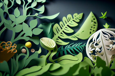 Paper art landscape with trees and plants. Paper craft style.generative aiの素材