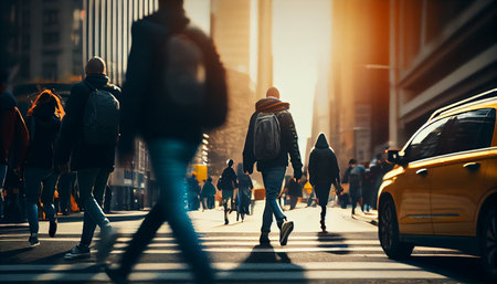 people on zebra crossing in New York City, United States of America. generative aiの素材