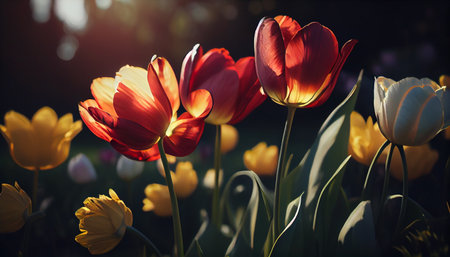 Tulips. Beautiful bouquet of tulips. colorful tulips. tulips in spring,colourful tulip.generative aiの素材