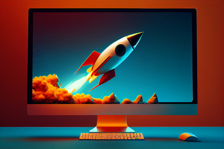 Rocket on the screen of a computer. business concept. generative aiの素材