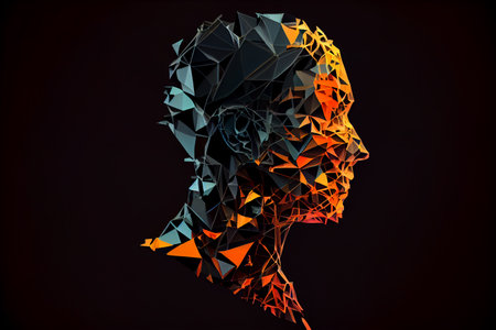 Abstract polygonal face on dark background. generative aiの素材