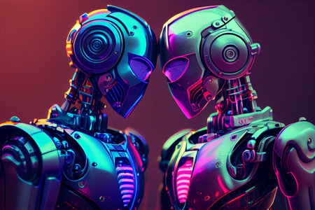 robot couple in love. Futuristic technology concept. generative aiの素材