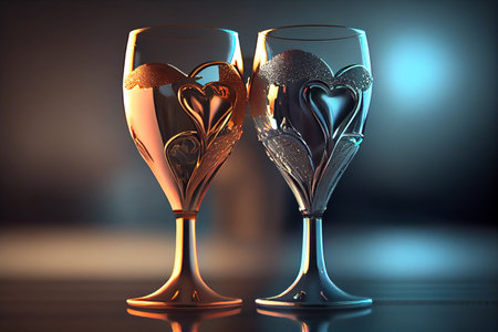 Valentines day background with champagne glasses and hearts.generative aiの素材
