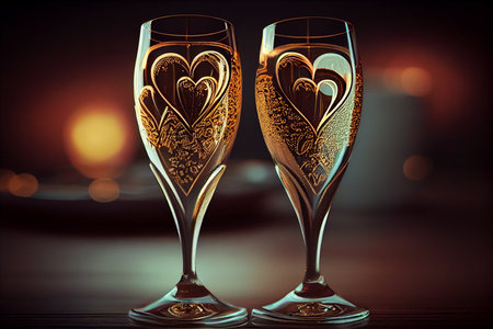 Valentines day background with champagne glasses and hearts.generative aiの素材