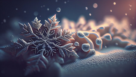 Snowflakes in the snow. winter landscape. generative aiの素材