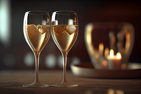 Valentines day background with champagne glasses and hearts.generative aiの素材