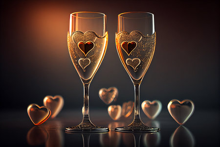 Valentines day background with champagne glasses and hearts.generative aiの素材