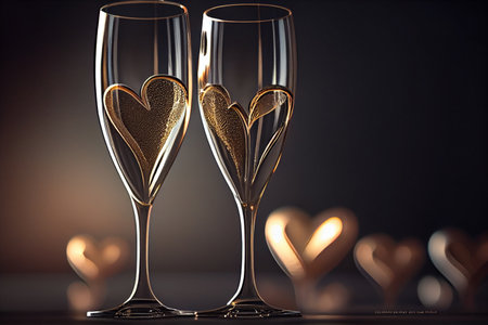 Valentines day background with champagne glasses and hearts.generative aiの素材