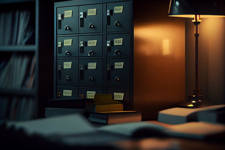 Office cabinet with file folders and stationery.generative aiの素材