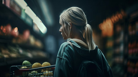 Woman shopping in a grocery store. generative aiの素材