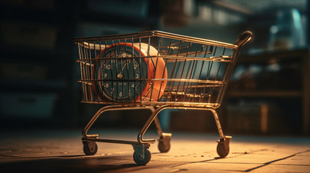 Vintage clock in a shopping cart.generative aiの素材